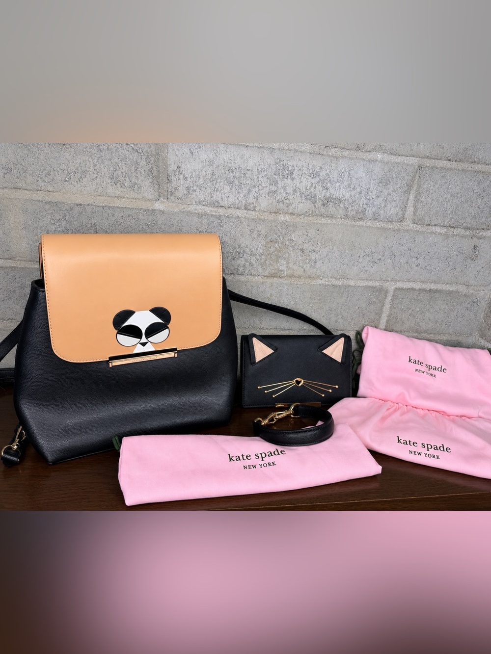 kate spade Black, Cat & Tan Panda Flap Back Pack